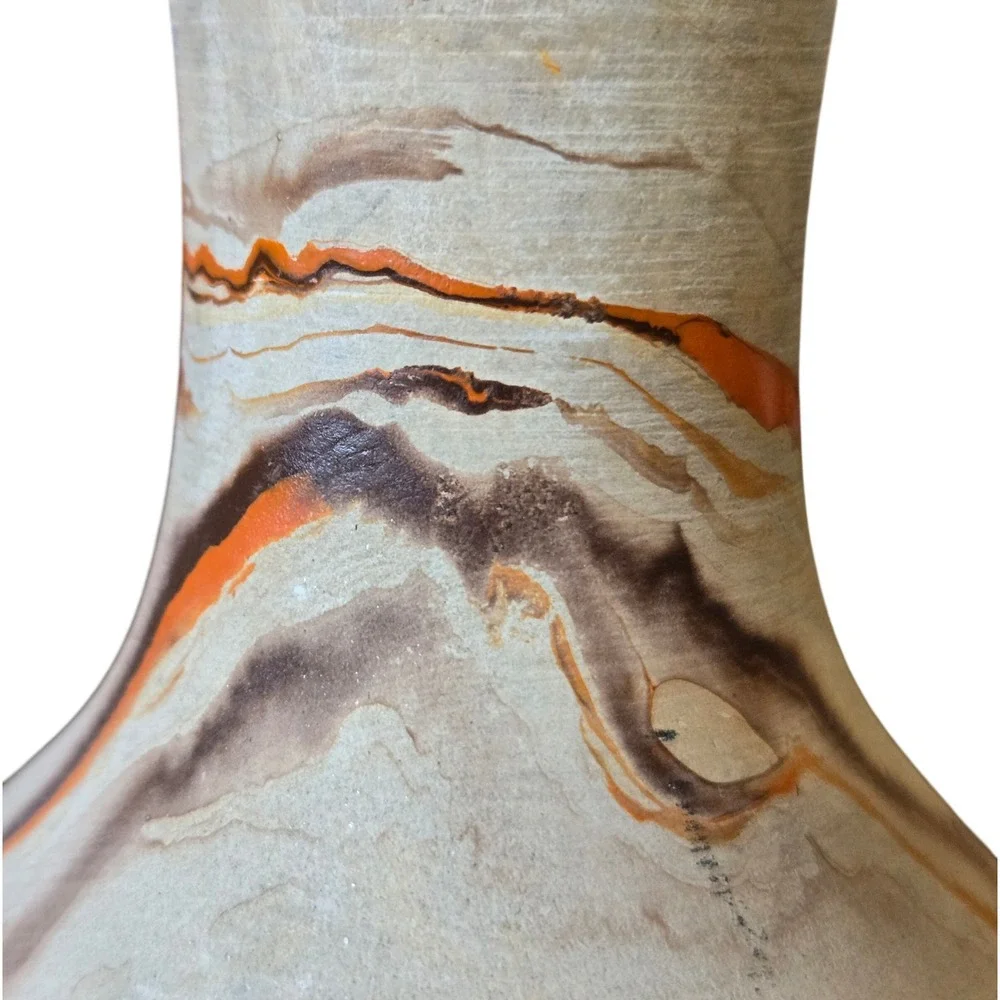 Nemadji Pottery Marbled Bud Vase Earth Tone Swirl Orange Brown USA Folk Art 6.5